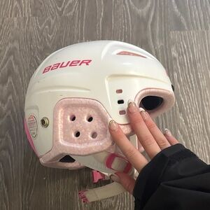 Bauer White and Pink Kids Helmet